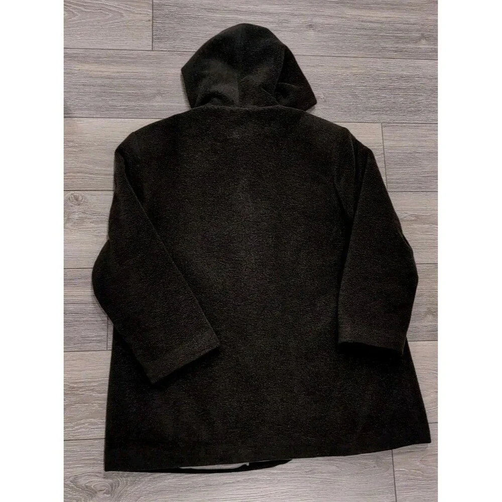 VINTAGE LL BEAN HOODED COAT WOMEN'S SIZE LARGE BROWN WOOL BLEND/FLEECE/LINED